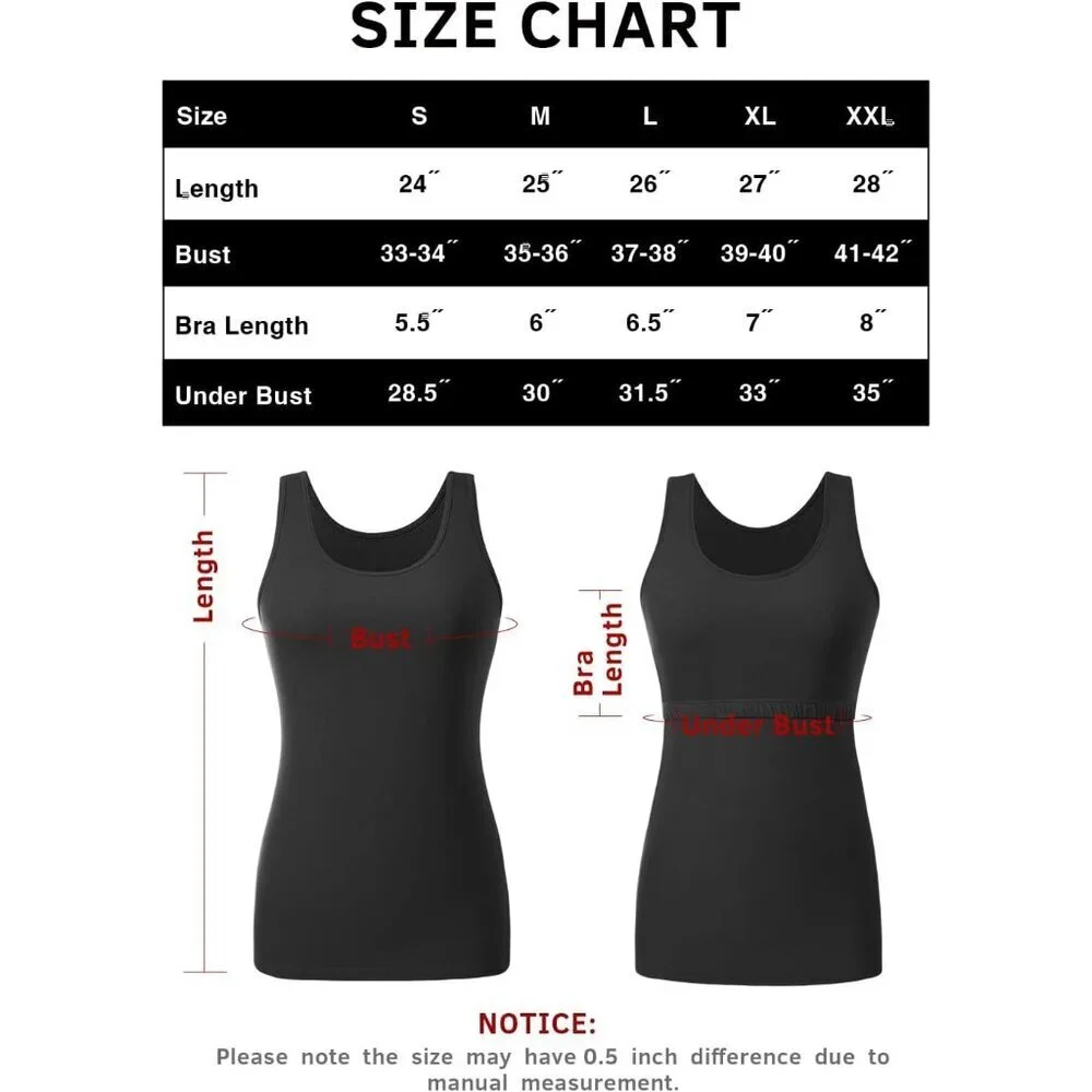 Women's Cotton Tank Tops Built-in Bra Layering Undershirt Pack of 3